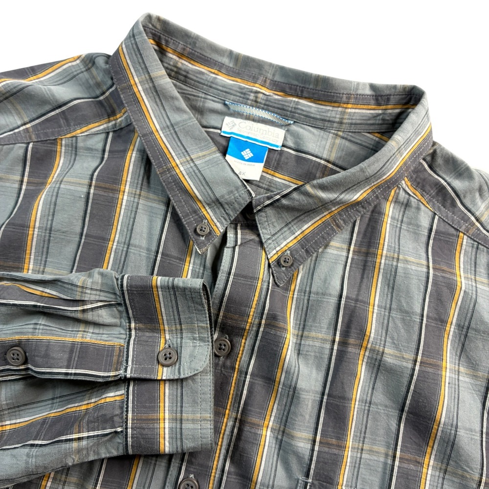 Columbia Sportswear Men's Sz 4X Plaid Long Sleeve Button Down Shirt  Gray Yellow